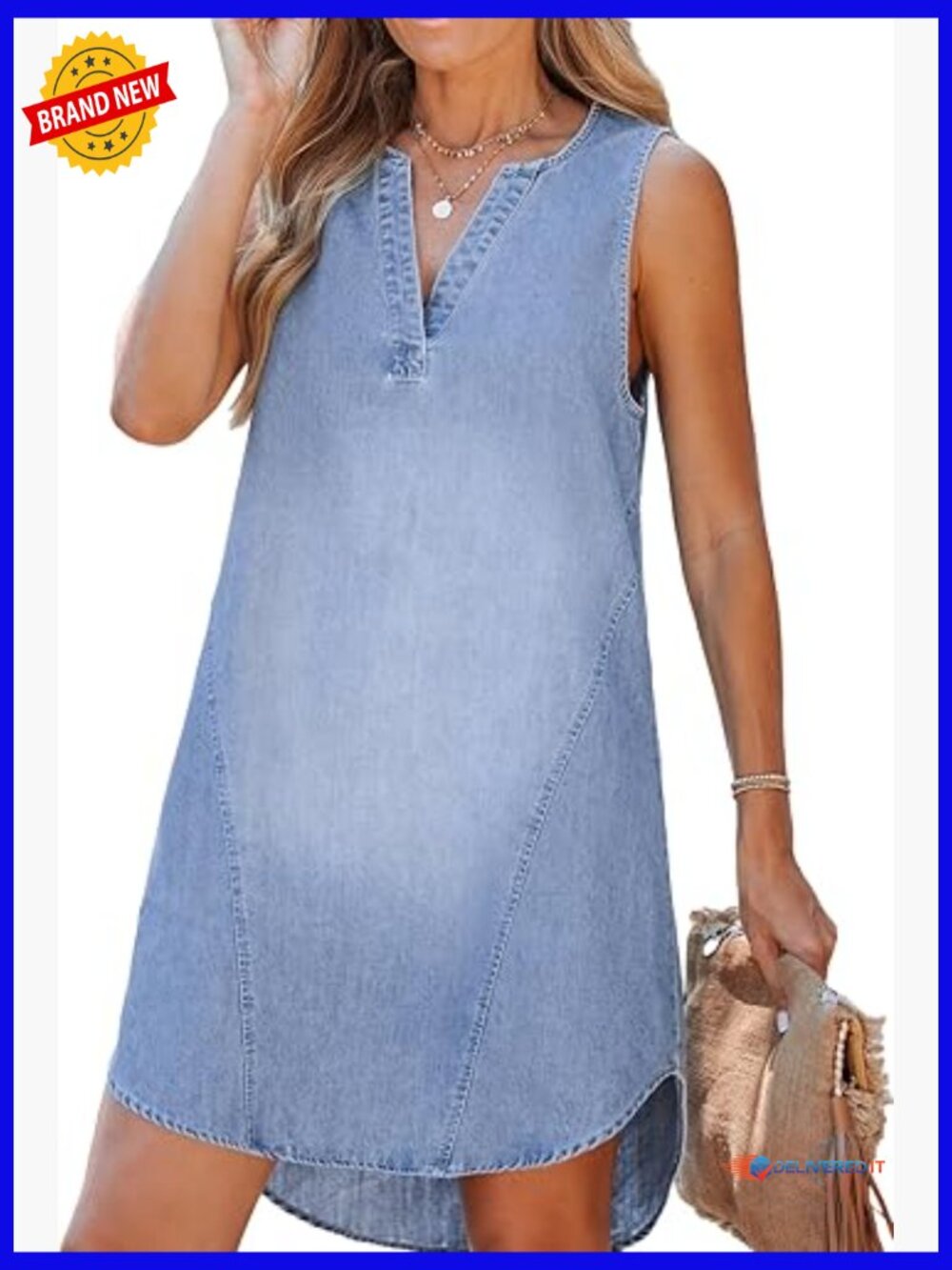CUPSHE Denim Mini Dress V Neck Sleeveless A Line Summer Casual